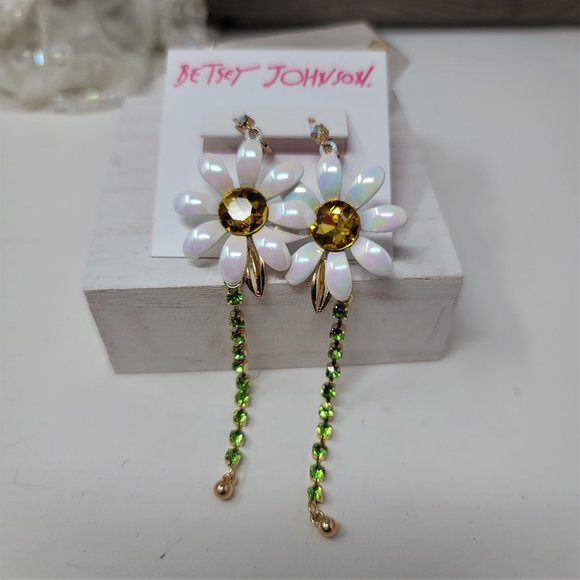 Betsey Johnson Jewelry - Betsey Johnson Enameled & Rhinestone Pierced Earrings Goldtone